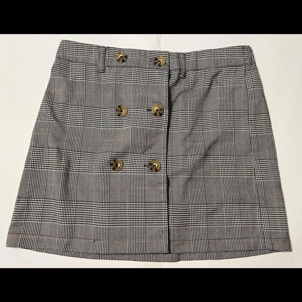 Forever 21 Girls Size 13-14 Houndstooth Plaid  Button Skirt Black & White